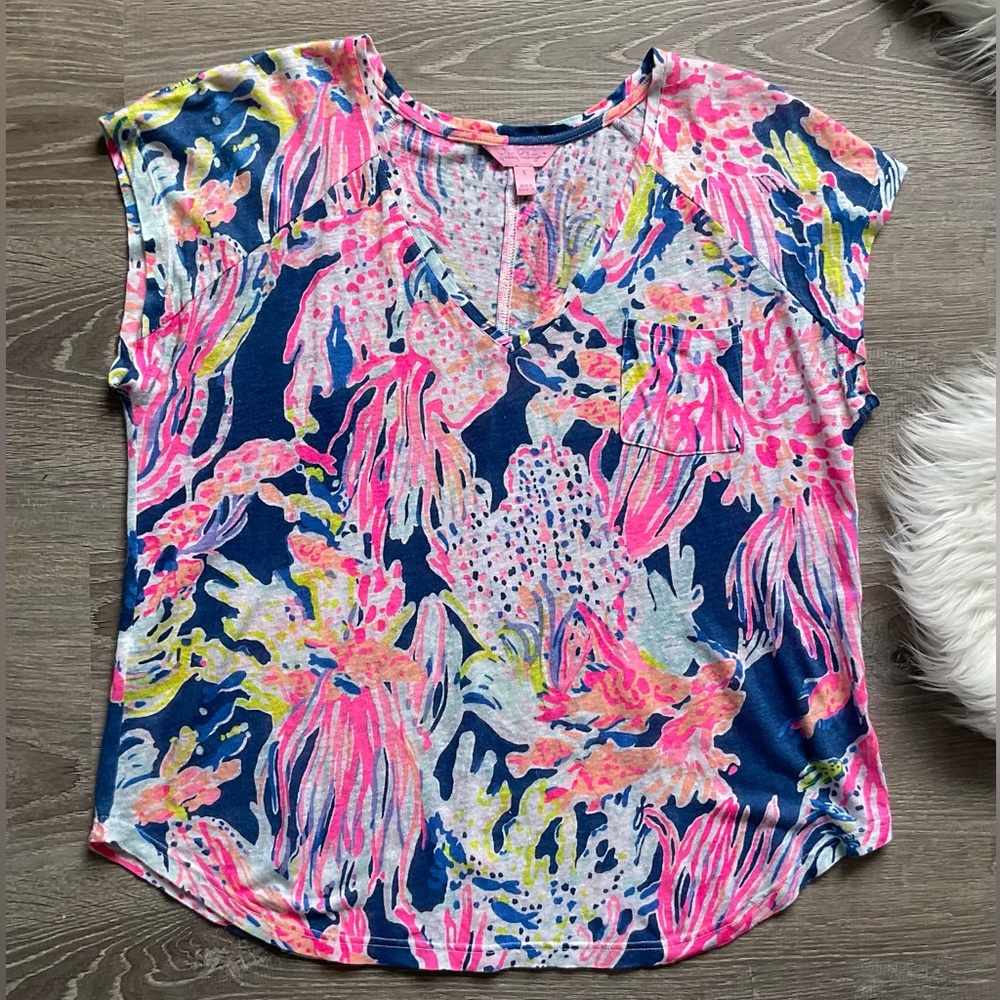 💞 LILLY PULITZER 100% Linen Short Sleeve Top